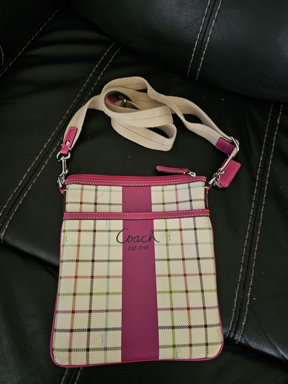 Coach Pink Plaid Crossbody Bag